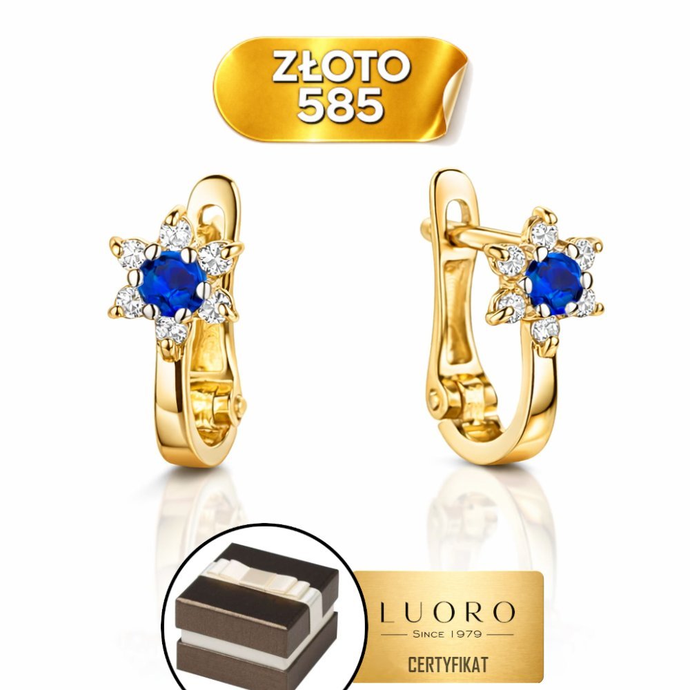 KOLCZYKI ZŁOTE 585 14K KWIATUSZKI CYRKONIA GRANAT ANGIELSKIE 10 MM
