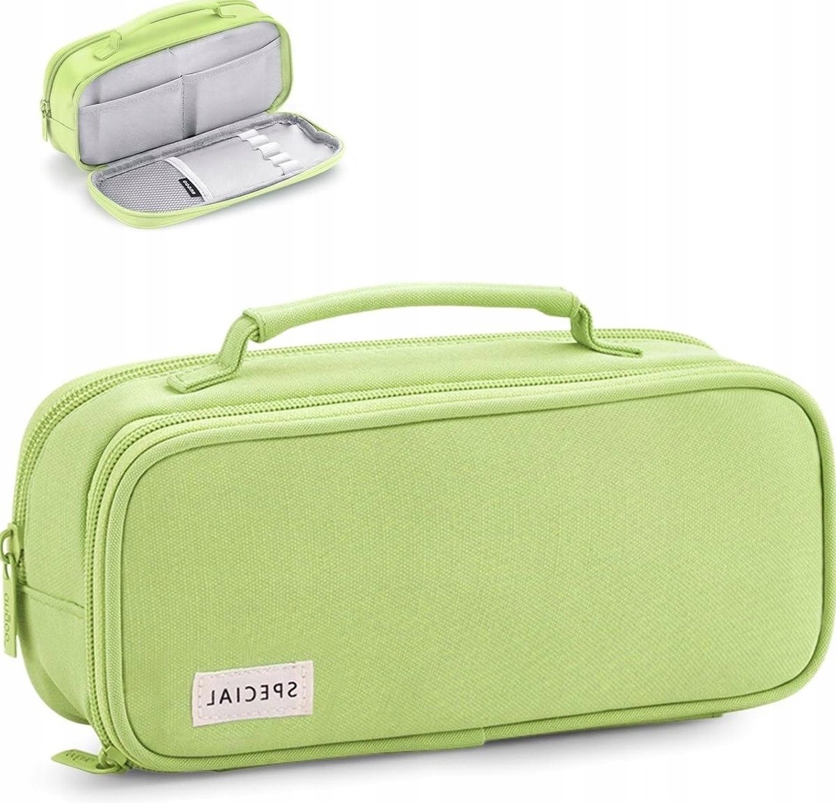 Piórnik 24x8x11.5 cm organizer z przegródkami na artykuły biurowe zielony