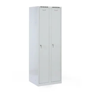 Metalowa szafka ubraniowa na cokole, 2-drzwiowa, 1800 x 600 x 500 mm, zamek cylindryczny, drzwi szare - Szafki biurowe - miniaturka - grafika 1