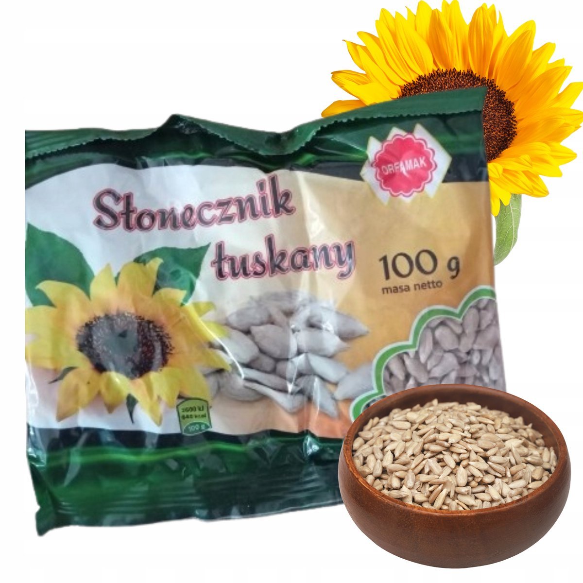 Orfamak Słonecznik Łuskany Naturalna Delikatna Przekąska Bez Łupin 100g