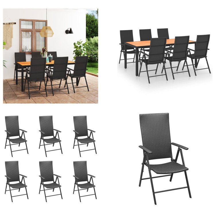 vidaXL 7-częściowy ogrodowy zestaw jadalniany czarno-brązowy - ogrodowy zestaw jadalniany - ogrodowy zestaw jadalniany - ogrodowy zestaw wypoczynkowy - ogrodowe zestawy wypoczynkowe