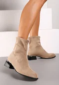 Botki damskie - Beżowe Brokatowe Botki na Obcasie z Metaliczną Wstawką Iriseia - miniaturka - grafika 1