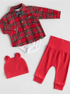 Reserved - Bawełniana koszula z muszką - czerwony - Bluzki dla niemowląt - miniaturka - grafika 1