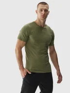 Koszulki sportowe męskie - 4F Koszulka treningowa bezszwowa męska - khaki S/M - miniaturka - grafika 1