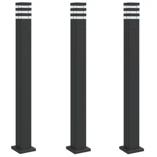 vidaXL Zewnętrzne lampy stojące, z gniazdem, 3 szt., czarne, 110 cm - Lampy ogrodowe - miniaturka - grafika 1