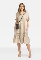 Sukienki - LEKKA LNIANA SUKIENKA DAMSKA Z KORONKĄ - miniaturka - grafika 1