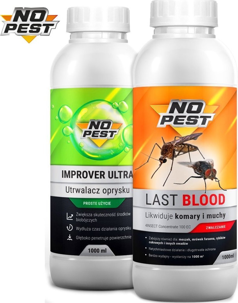 NO PEST Zestaw na Komary 2w1 Preparat Oprysk Środek na Komary Muchy 1l + Utrwalacz Oprysku Adiuwant 1l