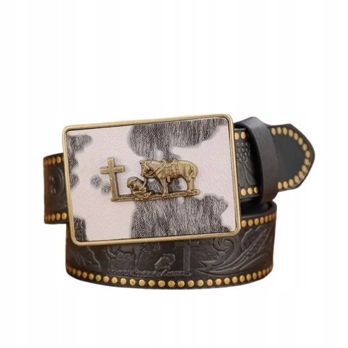 Pas pasek kowbojski czarny Texas KOŃ łatki DŻETY NITY retro vintage 120 cm