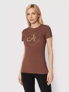 Koszulki i topy damskie - Deha T-Shirt D73441 Brązowy Slim Fit - grafika 1