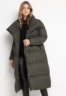 Kurtki damskie - Ciemnozielona Kurtka Płaszcz Zapinana na Napy Ukryte pod Plisą z Kieszeniami i Paskiem Ritallas - miniaturka - grafika 1