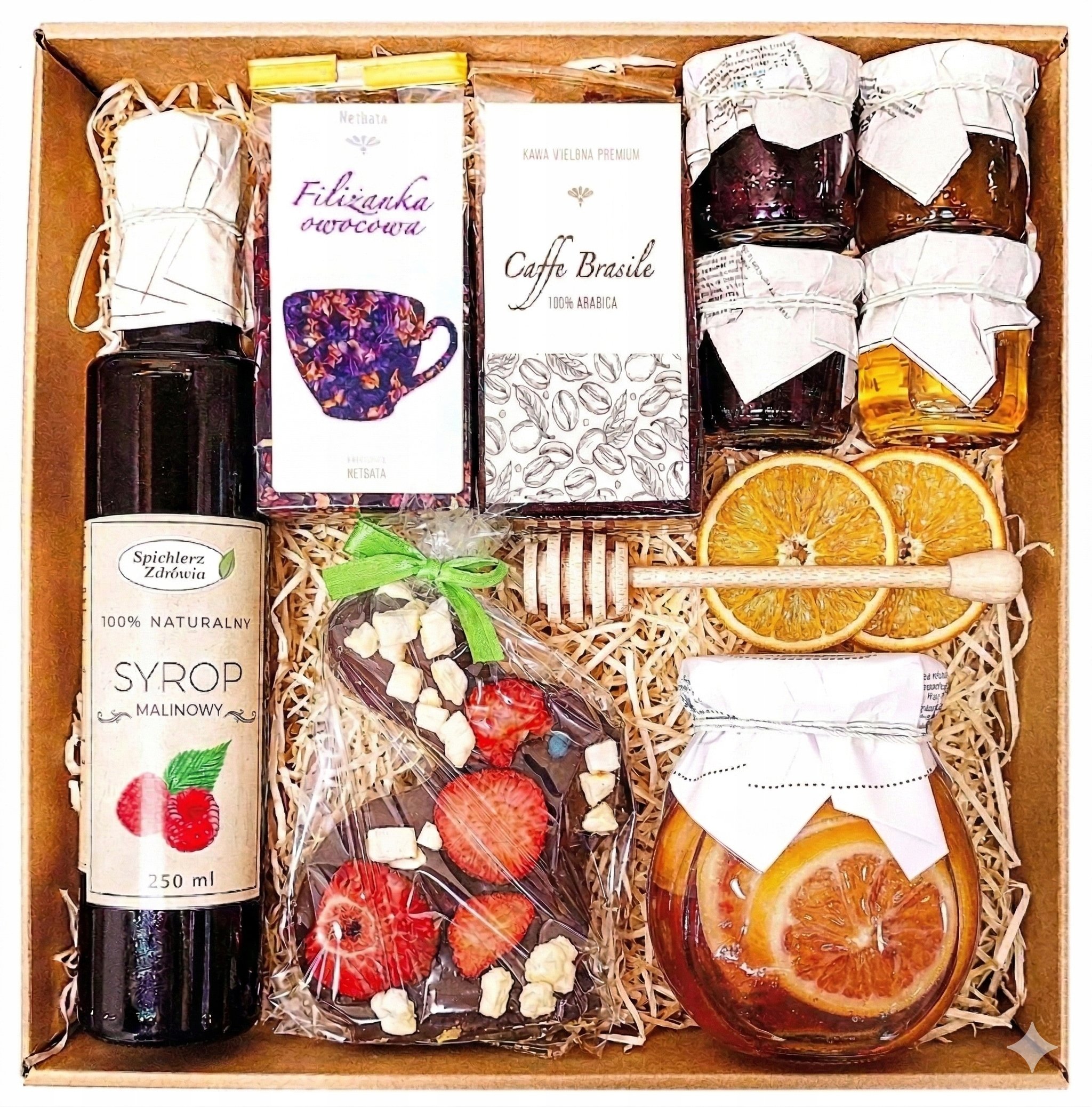 Kosz Prezentowy Upominek Miód Herbata Czekolada Zając Na Wielkanoc