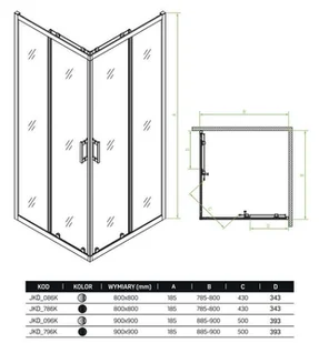 Laveo Desna Kabina prysznicowa kwadratowa 90x90x185 cm drzwi rozsuwane profile czarne szkło transparentne JKD796K - Kabiny prysznicowe - miniaturka - grafika 1