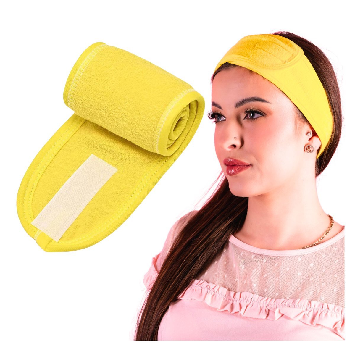 Opaska Kosmetyczna Żółta do Makijażu na Rzep Regulowana Profesjonalna