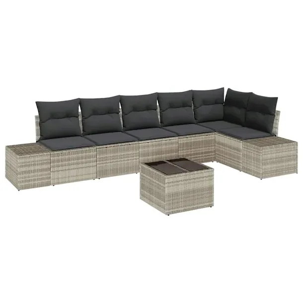 Zestaw Sofa Ogrodowa z Polirattanu, 7 Elementów, Jasnoszary, 60cm Głębok