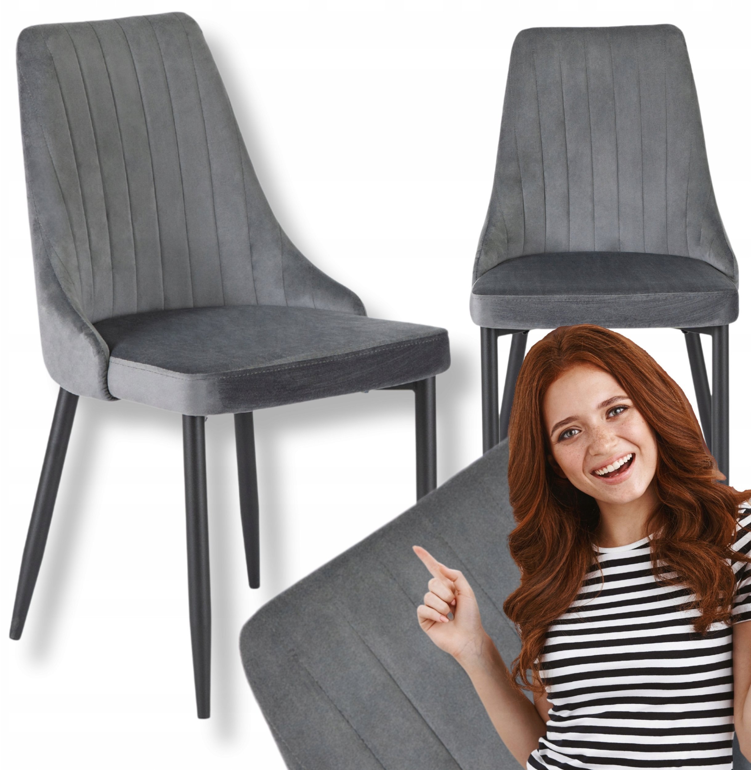 Krzesło Tapicerowane Welurowe Kuchenne Szare Do Jadalni Salonu Loft BARI