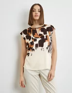Koszulki i topy damskie - TAIFUN Koszulka z wzorzystym satynowym przodem Beżowy 34/XS - miniaturka - grafika 1