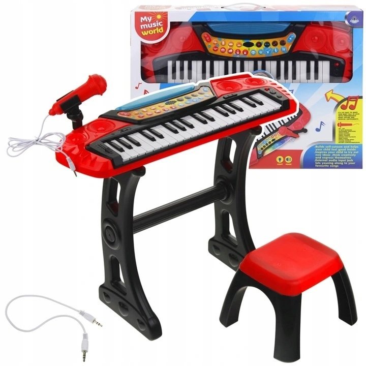 Keyboard Organki Pianinko Ze Stołkiem I Mikrofonem