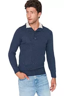 Bluzy męskie - Trendyol Męska bluza z golfem jednokolorowa wąska bluza, granatowy, L - miniaturka - grafika 1