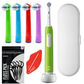 Szczoteczki do zębów - Szczoteczka Oral-B Pro Junior 6+ Zielona + 4x Końcówka Zamienna Eb-10 a Color + Etui Białe - miniaturka - grafika 1