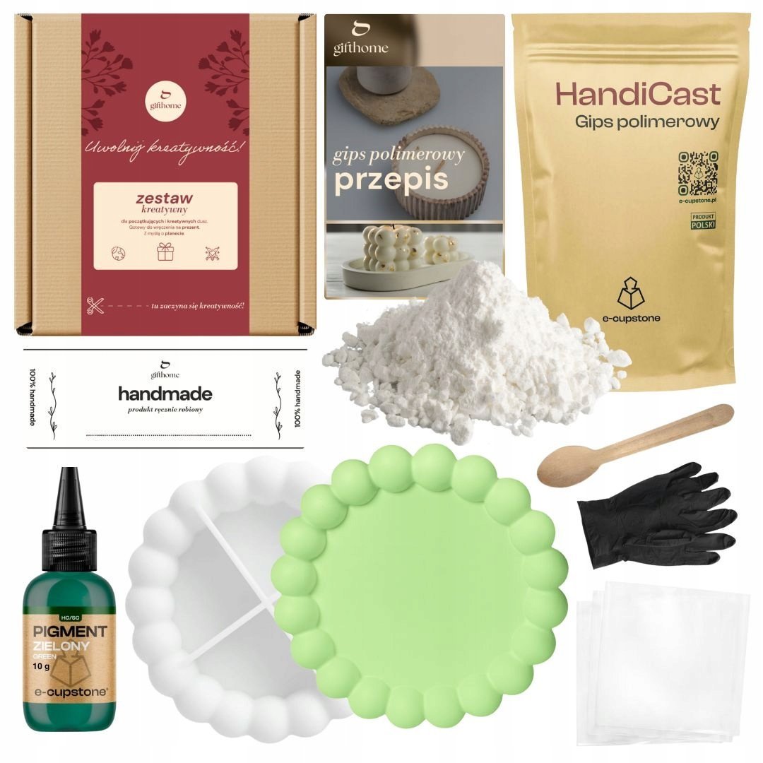 Mały zestaw do robienia OKRĄGŁEJ TACKI Z GIPSU polimerowego na PREZENT DIY