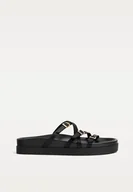 Sandały damskie - Stradivarius Płaskie sandały z klamrami Czarny 36 - miniaturka - grafika 1