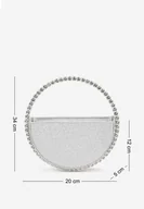 Torebki damskie - Srebrna Okrągła Torebka Koktajlowa Ozdobiona Cyrkoniami i Brokatem Fesimala - miniaturka - grafika 1