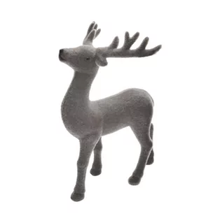 Renifer świąteczny stojący szary flokowany 21 cm - Ozdoby bożonarodzeniowe - miniaturka - grafika 1