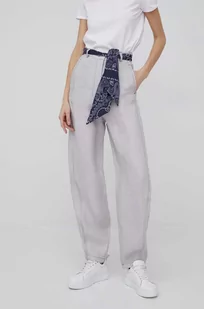 Emporio Armani Emporio Armani spodnie damskie kolor szary szerokie high waist - Spodnie damskie - miniaturka - grafika 1