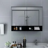 Szafki łazienkowe - vidaXL Szafka łazienkowa z lustrem i LED czarna 80x15x60 cm MDF 323605 - miniaturka - grafika 1