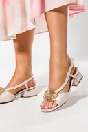 Espadryle damskie - Perłowe sandały z kryształkami damskie na klocku skórzana wkładka Casu ER24X13-BE-37 - miniaturka - grafika 1