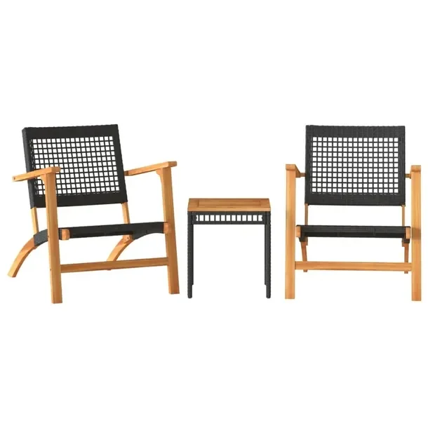 Zestaw bistro ogrodowy czarno-brązowy, rattan PE, 2 krzesła + stolik 38x3