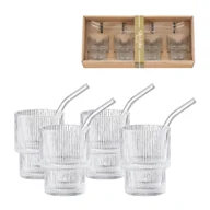 Szklanki - Szklanki do drinków ze słomkami 4 sztuki Zestaw prezentowy SOMERO - miniaturka - grafika 1