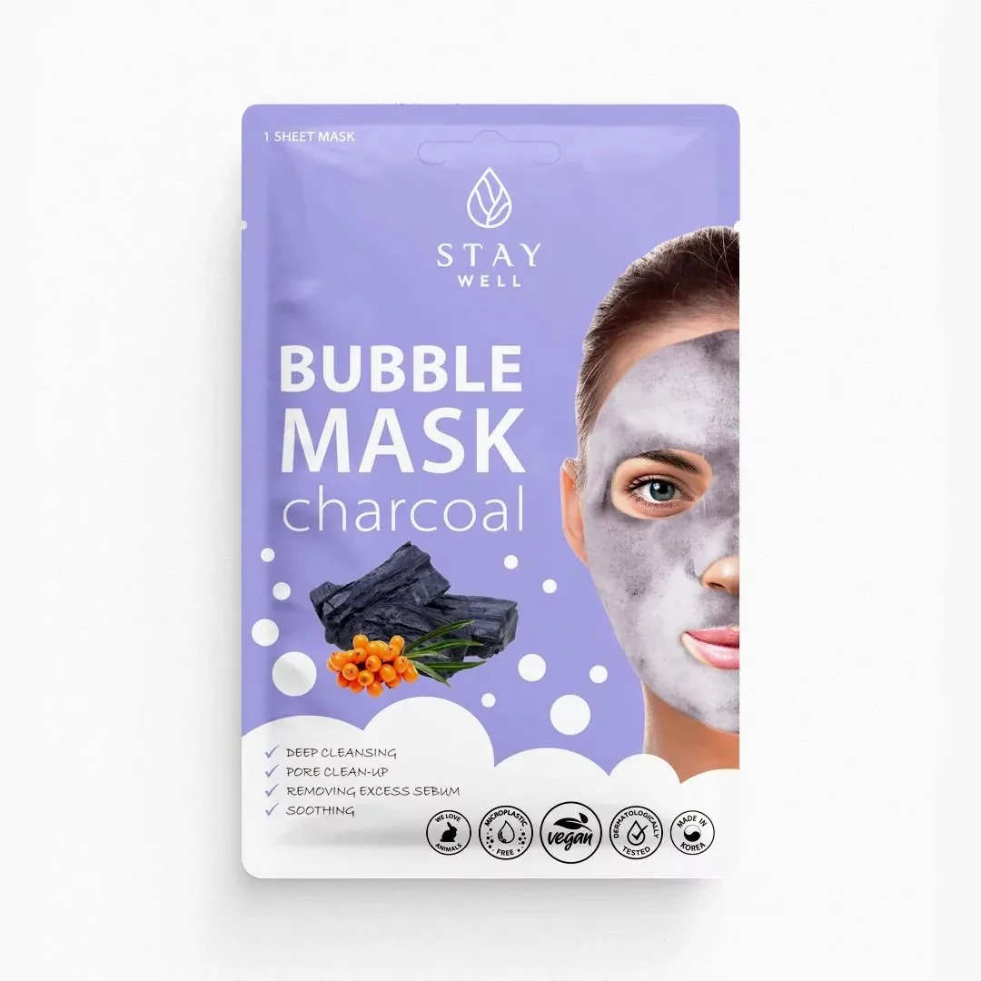 Stay Well, Deep Cleansing Bubble Mask, Głęboko oczyszczająca maska bąbelkowa do twarzy, Charcoal, 20g