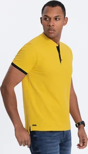 Ombre Męska koszulka polo bez kołnierzyka - żółta V9 OM-TSCT-0156 S - Koszulki męskie - miniaturka - grafika 1