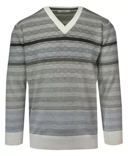 Swetry męskie - Sweter w Serek, Beżowy, Wzór Geometryczny, V-neck, Męski, Cienki -YAMAK - Yamak - grafika 1