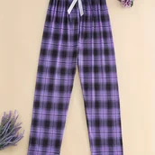 Spodnie damskie - TEMU i letnie piżamowe spodnie damskie, elastyczny pas, luźne i swobodne z kokardką i dwukolorowym wzorem w kratę, można je nosić dowolnie - miniaturka - grafika 1