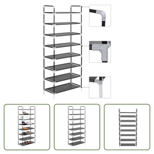 The Living Store Stojak na buty z 8 półkami, metal i włóknina, czarny - Szafki na buty - miniaturka - grafika 1