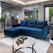Pościel - Masseno Narożnik PISAN L-S z funkcją spania i pojemnikiem na pościel Kształt L, Rozkładana sofa, Rogówka - Niebieski, KRONOS 09 - miniaturka - grafika 1