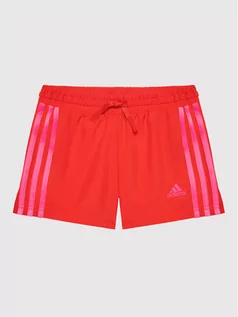 Spodnie sportowe damskie - Adidas Szorty sportowe 3 Stripes HE2014 Czerwony Regular Fit - grafika 1