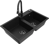 Zlewozmywaki z baterią - Mexen Tomas zlewozmywak granitowy 2-komorowy z baterią kuchenną Elia, czarny - 6516-77-670101-70-B - miniaturka - grafika 1