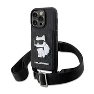 Etui i futerały do telefonów - Karl Lagerfeld Crossbody NFT Saffiano Monogram Choupette - Etui iPhone 14 Pro Max (Czarny) - miniaturka - grafika 1