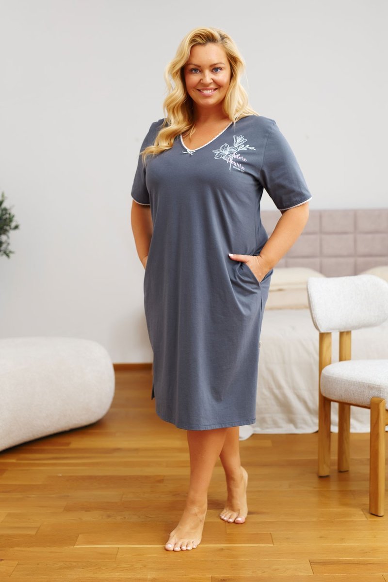 Koszula nocna damska plus size z kieszeniami