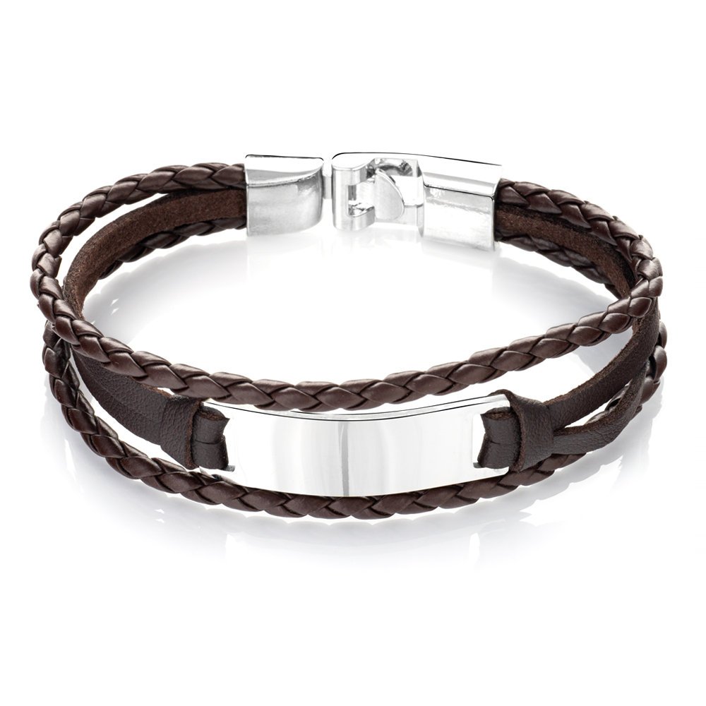 Poczwórna bransoletka męska skórzana brąz B-20