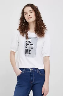 Bluzki damskie - Sisley t-shirt bawełniany damska kolor biały z nadrukiem - grafika 1