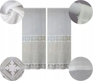 Zasłony okienne 2 szt. 60x150 cm - białe, lniane z haftowaną koronką - Zasłony - miniaturka - grafika 1