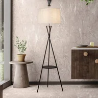 Lampy stojące - Näve Lampa stojąca Tora, czarny/biały, tekstylny, statyw, wysokość 158 cm - miniaturka - grafika 1