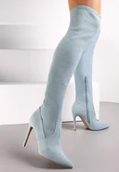 Kozaki damskie - Niebieskie Kozaki za Kolano na Szpilce ze Szpiczastym Noskiem Aviciana - Renee - miniaturka - grafika 1