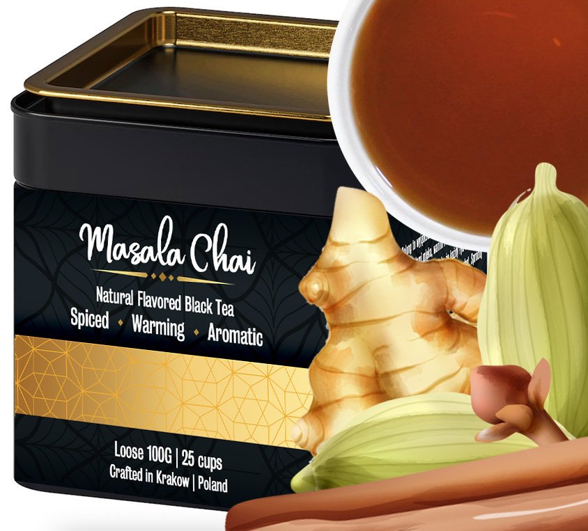 Masala Chai Czarna Herbata Puszka 100g Naturalne Aromaty Kardamon Cynamon Imbir Korzenna