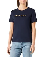 Koszulki i topy damskie - GANT Damska koszulka D1. Logo SS T-shirt, Evening Blue, standard - miniaturka - grafika 1