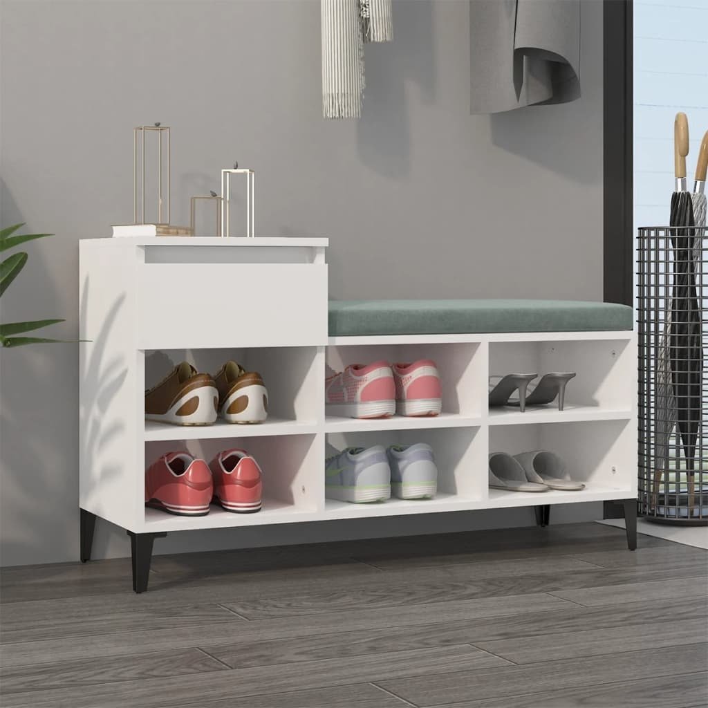 Biały stojak na buty o wysokim połysku 102x36x60 cm materiał drewnopochodny